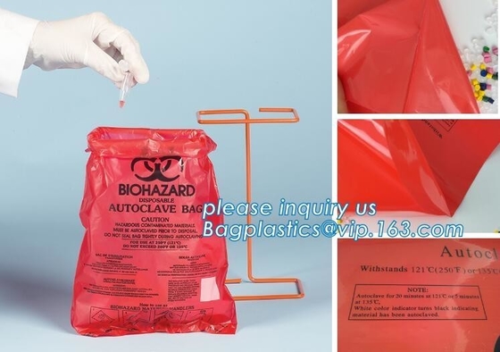 Bolso médico con el pounch de Zip lockkk, bolso inútil infeccioso del biohazard/trazador de líneas médico del cubo de la basura del bio peligro, bagplastics del espécimen