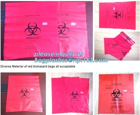 Bolso rojo, bolso médico amarillo de la basura del biohazard, basura médica del biohazard del hospital, la bolsa de poliéster infecciosa apta para el autoclave de la basura