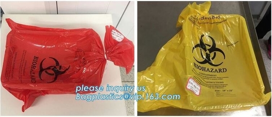 Bolso rojo, bolso médico amarillo de la basura del biohazard, basura médica del biohazard del hospital, la bolsa de poliéster infecciosa apta para el autoclave de la basura