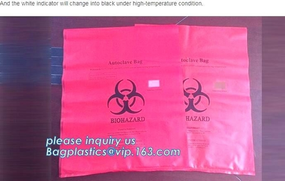 Bolso rojo, bolso médico amarillo de la basura del biohazard, basura médica del biohazard del hospital, la bolsa de poliéster infecciosa apta para el autoclave de la basura