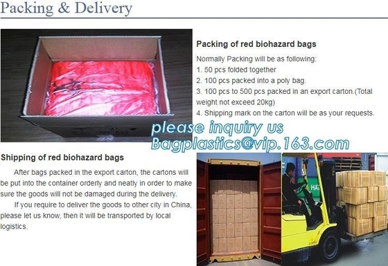 Bolso rojo, bolso médico amarillo de la basura del biohazard, basura médica del biohazard del hospital, la bolsa de poliéster infecciosa apta para el autoclave de la basura