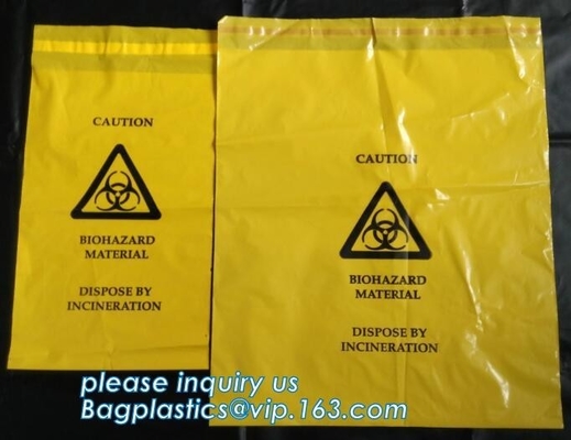 bolso peligroso que se puede volver a sellar clínico del retiro del biohazard del sello del uno mismo de los bolsos adhesivos de la basura, bolsos de aislamiento de la basura del Biohazard de la cinta