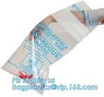 bolso plástico claro del biohazard de la basura del cierre de tira del algodón del LDPE de 60 micrones, plano abonable impreso aduana en bolso de basura del rollo