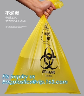 Bolso médico plástico disponible del biohazard del color amarillo de los materiales del HDPE, bolsos aptos para el autoclave del polipropileno con el mensaje, pac