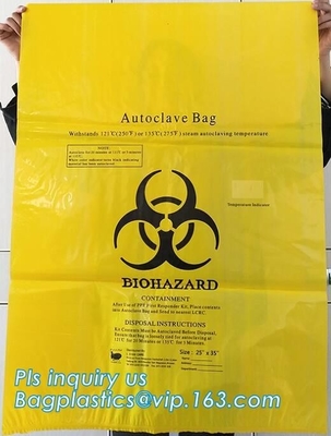 Bolsos plásticos de la autoclave del LDPE del lazo del biohazard de las fuentes médicas médicas biodegradables de la eliminación de residuos, bagease, pac, sa