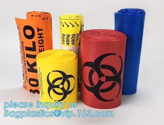 Bolso de basura inútil médico material plástico disponible del Biohazard, las bolsas de plástico disponibles médicas coloridas, bagplastics