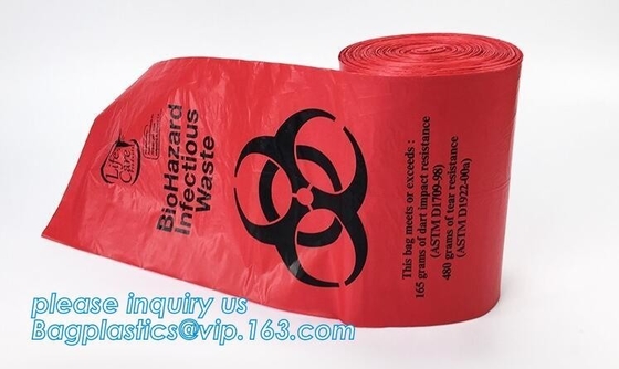 Bolso de basura inútil médico material plástico disponible del Biohazard, las bolsas de plástico disponibles médicas coloridas, bagplastics