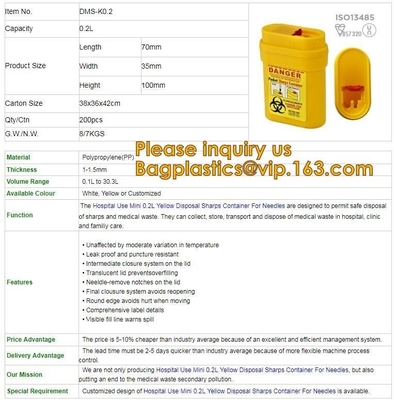 Envase agudo de la disposición para la tienda y disponer de la basura médica, envase seguro 1L del sostenido médico plástico barato disponible