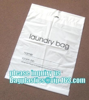 bolso plástico polivinílico modificado para requisitos particulares biodegradable del lavadero del hotel del lazo, ropa de empaquetado del hotel para la bolsa de plástico del lavadero