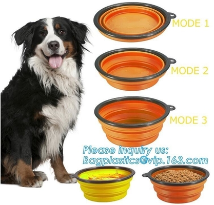 Cuenco plegable plegable portátil del perro del silicón del alimentador del agua de la comida, cuenco plegable del perro del alimento para animales del viaje del silicón del bolsillo, bolso