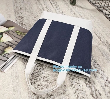 Bolso revestido barato en línea promocional de alta calidad de la lona de algodón del espacio en blanco del bolso del algodón que hace compras, bolso de la yoga con el bolsillo grande en b