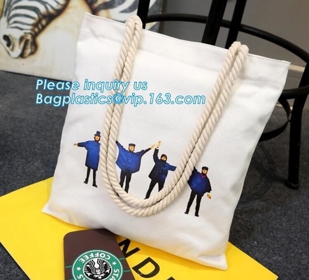 Venta al por mayor de encargo de la bolsa de asas de la lona de la impresión de la manija de la cuerda de las mujeres de la bolsa de asas de la playa, la bolsa de asas en blanco llana barata de la lona promocional
