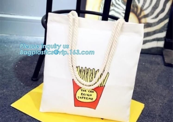 Venta al por mayor de encargo de la bolsa de asas de la lona de la impresión de la manija de la cuerda de las mujeres de la bolsa de asas de la playa, la bolsa de asas en blanco llana barata de la lona promocional