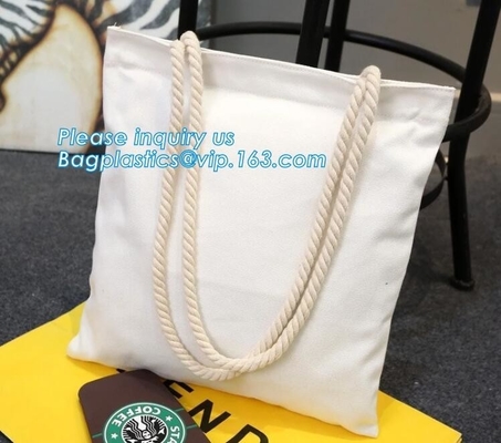 Venta al por mayor de encargo de la bolsa de asas de la lona de la impresión de la manija de la cuerda de las mujeres de la bolsa de asas de la playa, la bolsa de asas en blanco llana barata de la lona promocional