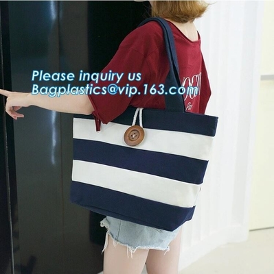 el precio bajo de la fábrica para la bolsa de asas ancha de la lona de Oxford de la lona de algodón de la raya con la pequeñas guarnición de la raya y cerradura interiores del ziper