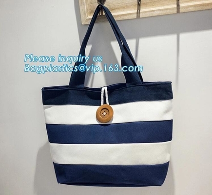 el precio bajo de la fábrica para la bolsa de asas ancha de la lona de Oxford de la lona de algodón de la raya con la pequeñas guarnición de la raya y cerradura interiores del ziper
