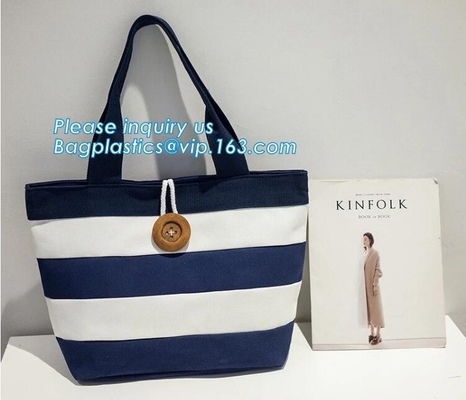 el precio bajo de la fábrica para la bolsa de asas ancha de la lona de Oxford de la lona de algodón de la raya con la pequeñas guarnición de la raya y cerradura interiores del ziper