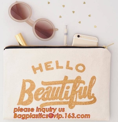 La moda impresa de encargo compone el bolso cosmético de la bolsa de la cremallera de la lona de algodón, bolsa de la lona de la cremallera modificó a Logo Printed Cotto para requisitos particulares