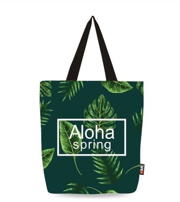 Bolso de la manija de Art Summer Cotton Canvas Beach de la historieta de la promoción, lona de algodón Tote Shoulder Leather Handle Bags con aduana