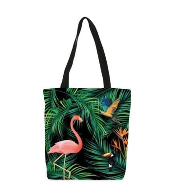 Bolso de la manija de Art Summer Cotton Canvas Beach de la historieta de la promoción, lona de algodón Tote Shoulder Leather Handle Bags con aduana