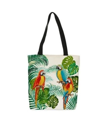 Bolso de la manija de Art Summer Cotton Canvas Beach de la historieta de la promoción, lona de algodón Tote Shoulder Leather Handle Bags con aduana