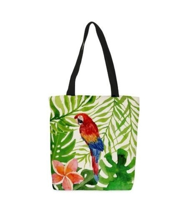Bolso de la manija de Art Summer Cotton Canvas Beach de la historieta de la promoción, lona de algodón Tote Shoulder Leather Handle Bags con aduana