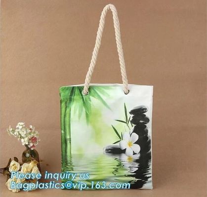 La bolsa de asas de compras del bolso de la manija del algodón con la impresión de encargo, enceró canva en blanco orgánico estándar del algodón de la manija de la cuerda del tamaño 12oz