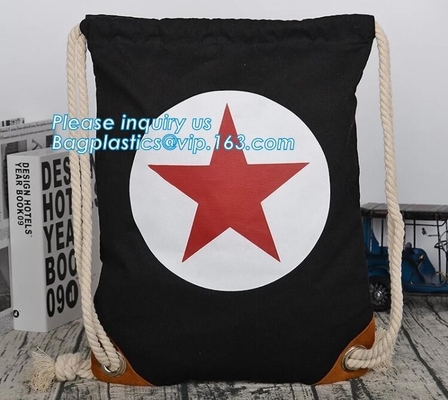 El algodón orgánico contrató el bolso del gimnasio del lazo del algodón del almacenamiento, bolso de lazo amistoso del algodón de Eco pequeño con el logotipo de encargo de