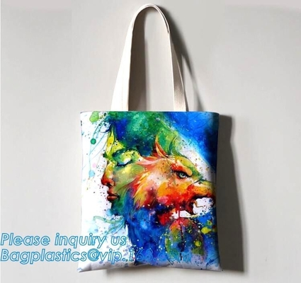 bolso de compras orgánico de la manija del algodón del 100%, bagease largo de encargo del bolso del algodón del logotipo de la impresión de la manija del totalizador de la moda de la lona de 06-12 onza