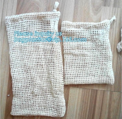 compras netas reutilizables Tote String Bag Organizer, Mesh Produce Bag robusto, Mesh Storage Fruit Veget lavable del algodón del viaje