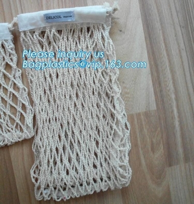 compras netas reutilizables Tote String Bag Organizer, Mesh Produce Bag robusto, Mesh Storage Fruit Veget lavable del algodón del viaje