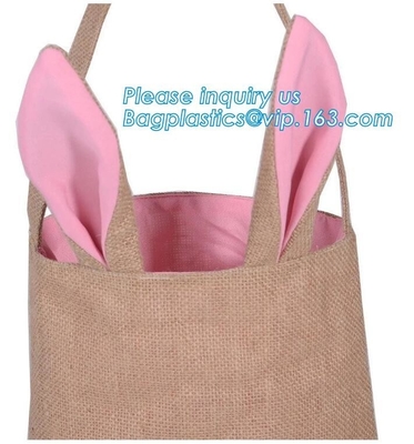 totalizador de pascua de la arpillera, bolso de compras del yute del niño del oído del conejito con las manijas de cuero, bolso del cambray, bolso de compras de encargo del totalizador del yute del logotipo