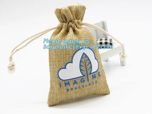 bolso de lino del yute de la arpillera del lazo del pequeño de la Navidad regalo natural de la máquina de coser, lazo de lino LOGO Drawstring Eco de encargo