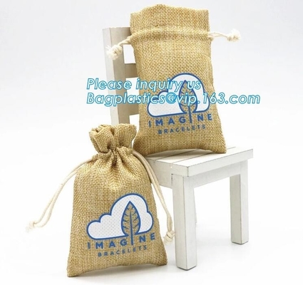 bolso de lino del yute de la arpillera del lazo del pequeño de la Navidad regalo natural de la máquina de coser, lazo de lino LOGO Drawstring Eco de encargo