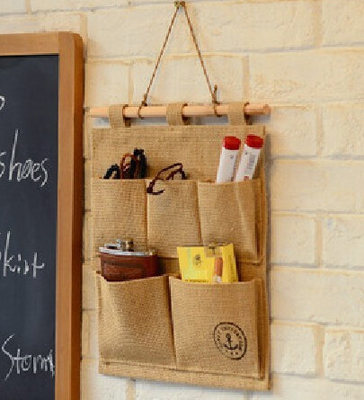 bolso del carro del organizador del almacenamiento del tapiz de la tela de la lona de Natural Jute del fabricante, almacenamiento del bolsillo del tapiz organizar