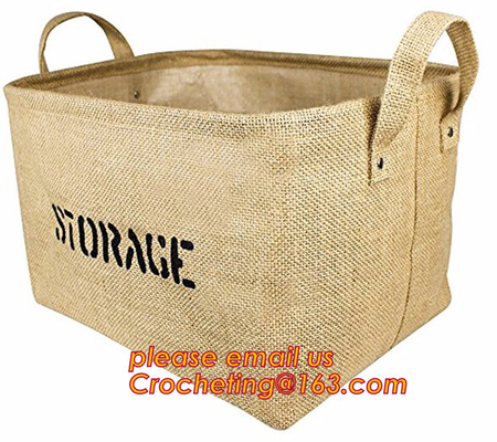 100% cesta del almacenamiento del yute, cesta decorativa plegable material del almacenamiento del yute natural, juguete tejido yute hecho a mano casero s de la cuerda