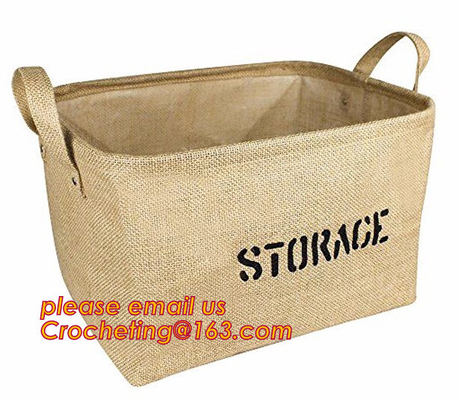 100% cesta del almacenamiento del yute, cesta decorativa plegable material del almacenamiento del yute natural, juguete tejido yute hecho a mano casero s de la cuerda