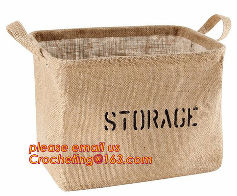 100% cesta del almacenamiento del yute, cesta decorativa plegable material del almacenamiento del yute natural, juguete tejido yute hecho a mano casero s de la cuerda