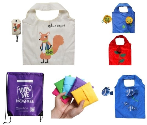 Los pescados plegables amistosos reutilizables portátiles promocionales del poliéster de Eco del tamaño estándar forman las compras Tote Bags With Handle