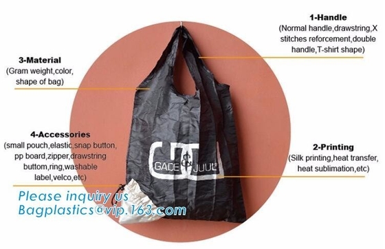 El supermercado alemán que recicla el bolso que hace compras plegable del poliéster plegable recicla el bolso del poliéster, cierre de tira del nilón del poliéster