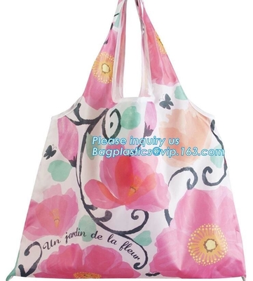 Bolso que hace compras plegable del calor de la sublimación del poliéster del ultramarinos de la bolsa de asas verde reutilizable de encargo del doblez, mochila del lazo/Promoti