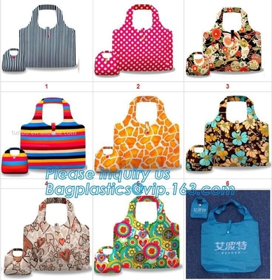 Bolso de compras plegable plegable de nylon del poliéster del bolsillo, paquete de encargo de moda del bagease de 420D Logo Polyester Drawstring Bag