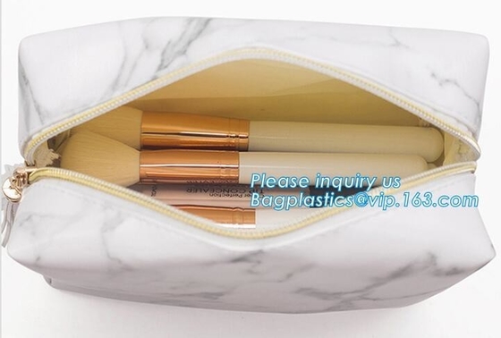Bolso cosmético con la manija de cuero, bolso cosmético de la cremallera untearable del tyvek, ambientalmente f del maquillaje de la cremallera de papel de encargo de Tyvek