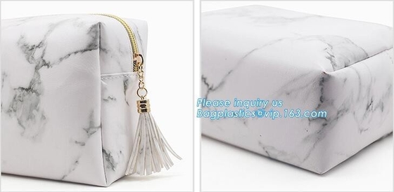 Bolso cosmético con la manija de cuero, bolso cosmético de la cremallera untearable del tyvek, ambientalmente f del maquillaje de la cremallera de papel de encargo de Tyvek