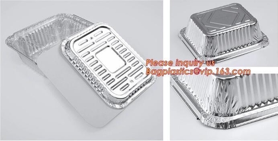 Envase para llevar de impresión de encargo de la comida de Logo Disposable Rectangular Aluminum Foil con la tapa del papel, alumbre durable disponible