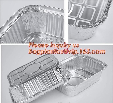 Envase para llevar de impresión de encargo de la comida de Logo Disposable Rectangular Aluminum Foil con la tapa del papel, alumbre durable disponible