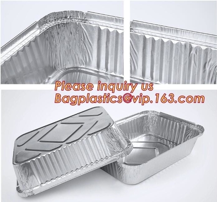 Envase para llevar de impresión de encargo de la comida de Logo Disposable Rectangular Aluminum Foil con la tapa del papel, alumbre durable disponible