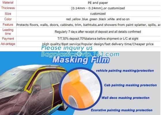 La película grabada HDPE del enmascarado de la pintura, película plástica que enmascara con la cinta, película plástica que enmascara con la cinta en el dispensador, Washi graba