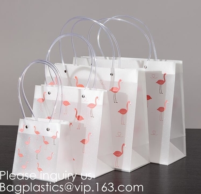Los PP helados empaquetan bolsos plásticos del regalo con las fuentes translúcidas de la decoración de Tote Gift Wrapping Flower Package de las manijas