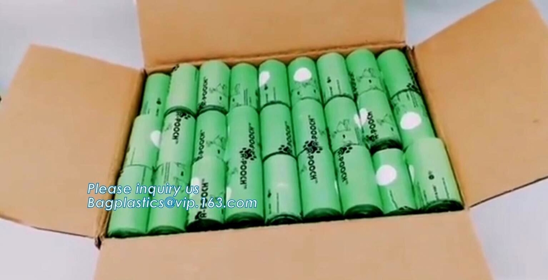 Los bolsos plásticos biodegradables del impulso de la basura del animal doméstico del perro, basura del impulso del perro de Unscented empaquetan con las manijas del lazo, animal doméstico impreso de encargo limpio